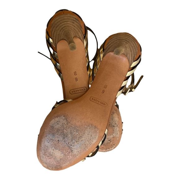 Coach brown and gold strap heels sandals - Picture 8 of 9